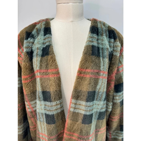 Cato Women's XLarge Faux Fur Blue Brown Pink Plaid Overcoat Barbie Academia - Picture 2 of 13